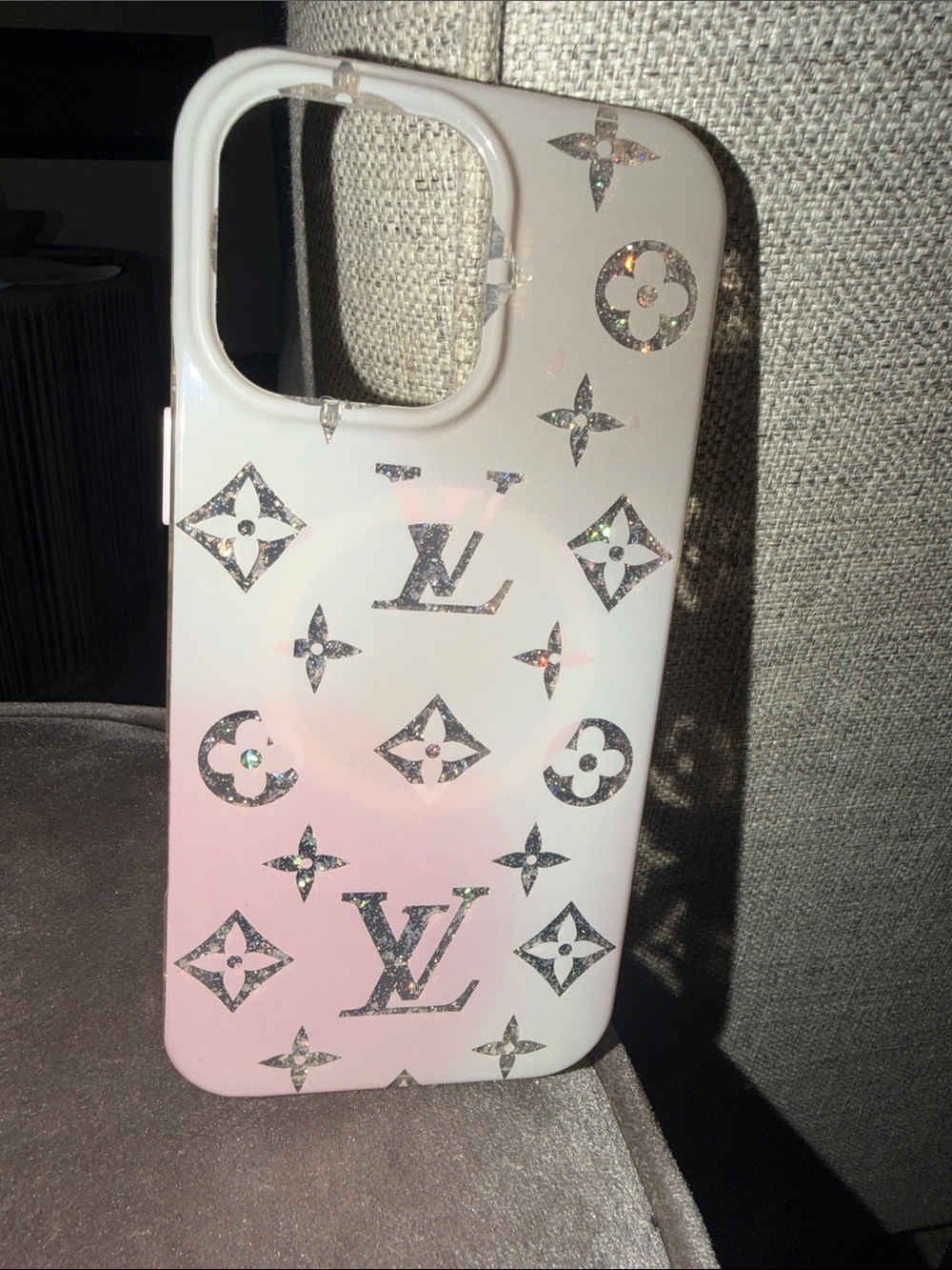 Louis Vuitton Pink White Monogram Glitter iPhone 16 Pro Max Case
